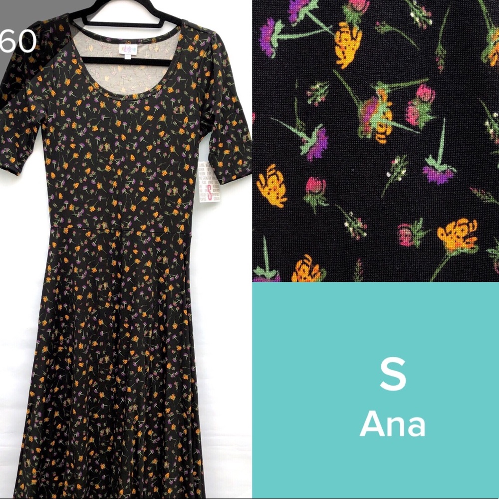 LuLaRoe S Ana maxi dress NWT black floral